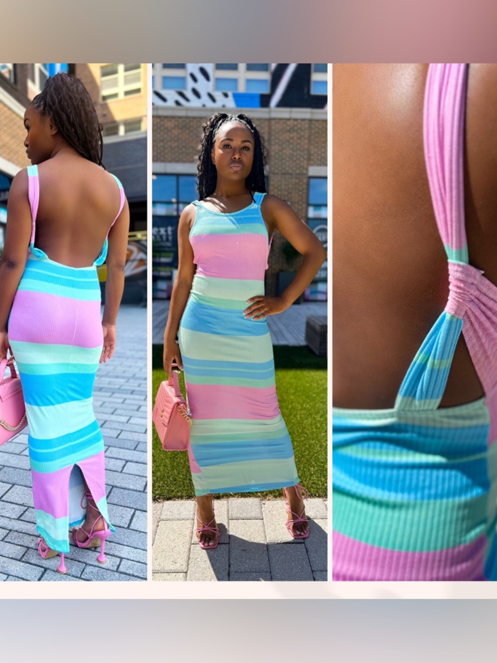 Sleeveless Pastel Stripe Maxi Dress - Pink & Blue